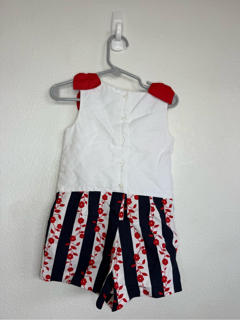 Janie and Jack White, Red & Navy Striped Floral One-Piece Bodysuit - Picture 2 of 3